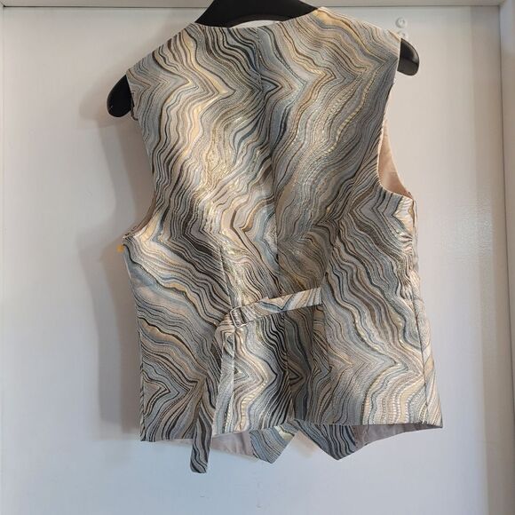 Gentlemens guru abstract print gold and champagne tuxedo jacket and vest - Picture 15 of 16